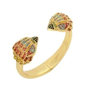 NWT Kurt Geiger Rainbow Crystal Eagle Hinged Bangle Gold Tone Cuff Bracelet